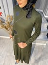 NEVON 3070 DERİ BASKI DETAYLI ELBİSE