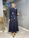 NEVON 3070 DERİ BASKI DETAYLI ELBİSE