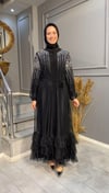 NEVON 3191 TAŞ İŞLEMELİ TÜL ABAYA TAKIM 
