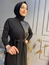 Nevon  4023 Deri Detaylı Ve Etek Ucu Valonlu Elbise