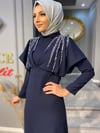 NEVON 4303 ÖNÜ V TAŞ İŞLEMELİ KREP ELBİSE 