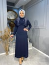 NEVON 4303 ÖNÜ V TAŞ İŞLEMELİ KREP ELBİSE 