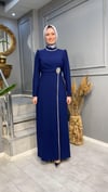 NEVON 4602 BOYNU VE BELİNDEN TAŞLI DRAPE DETAYLI KREP ELBİSE