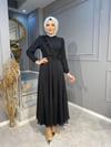 NEVON 462 ŞERİT TAŞ VE TÜY DETAYLI İPEK KREP ELBİSE