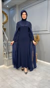 NEVON 4653 ÜSTÜ TAŞ İŞLEMELİ VE KOLDAN ŞİFON DETAYLI 2'Lİ GÖRÜNÜMLÜ LÜKS KREP ABİYE