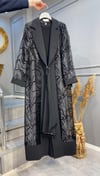 NEVON 5119 KADİFE DETAYLI ORGANZE ABAYA TAKIM 