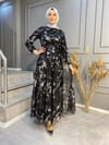NEVON 6131  Şık  Desenli Ve Kemer Detaylı Abiye Elbise