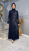 NEVON 7221 ÖNÜ VE KOLU TAŞ İŞLEMELİ KREP ELBİSE 