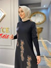 Nevon 731 Leopar ve Taş İşleme Detay Kolları Soğuk İplik Merserize Elbise 