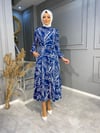 NEVON 776 ÖZEL KOLEKSİYON KENDİNDEN DESENLİ TİRİL TİRİL KUMAŞ ELBİSE MODELİMİZ