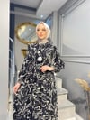 NEVON 7999-16 DESENLİ VE KOLYE DETAYLI ŞİFON ELBİSE