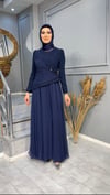 NEVON 860 ÖNÜ DRAPE VE TAŞ İŞLEME DETAYLI  KREP ELBİSE