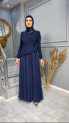 NEVON 860 ÖNÜ DRAPE VE TAŞ İŞLEME DETAYLI  KREP ELBİSE
