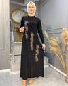 NEVON612 ÖZEL KOLEKSİYON LEOPAR VE TAŞ İŞLEME DETAY KOLLARI SOĞUK İPLİK MERSERİZE ELBİSE MODELİMİZ