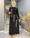 NEVON612 ÖZEL KOLEKSİYON LEOPAR VE TAŞ İŞLEME DETAY KOLLARI SOĞUK İPLİK MERSERİZE ELBİSE MODELİMİZ