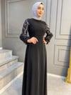 ZÜHRE 201967  Taş Detay Balon Kol Abiye Elbise 