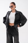 Kadın Apoletli Oversize Deri Ceket 265292 -