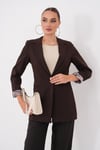 Kadın Astarı Leopar Desenli Tek Düğme Kapamalı Blazer Ceket 260327 - 265324