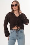 Kadın Bağcık Kapamalı Desenli Triko Örme Hırka 260460 -