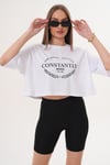 Kadın Baskı Detaylı Bisiklet Yaka Kısa Oversize Tişört - 260131