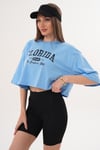 Kadın Baskı Detaylı Bisiklet Yaka Kısa Oversize Tişört - 260132