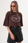 Kadın Baskı Detaylı Bisiklet Yaka Kısa Oversize Tişört - 260131