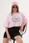 Kadın Baskı Detaylı Bisiklet Yaka Kısa Oversize Tişört - 260131