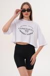 Kadın Baskı Detaylı Bisiklet Yaka Kısa Oversize Tişört - 260131