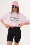 Kadın Baskı Detaylı Bisiklet Yaka Kısa Oversize Tişört - 260131