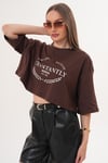 Kadın Baskı Detaylı Bisiklet Yaka Kısa Oversize Tişört - 260131