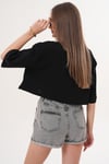 Kadın Baskı Detaylı Bisiklet Yaka Kısa Oversize Tişört - 260131