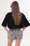 Kadın Baskı Detaylı Bisiklet Yaka Kısa Oversize Tişört - 260132