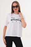 Kadın Baskı Detaylı Bisiklet Yaka Oversize Tişört - 260059