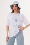 Kadın Baskı Detaylı Bisiklet Yaka Oversize Tişört - 260063