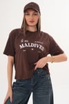 Kadın Baskı Detaylı Bisiklet Yaka Oversize Tişört - 260059