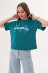 Kadın Baskı Detaylı Bisiklet Yaka Oversize Tişört - 260059