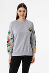 Kadın Baskı Detaylı Bisiklet Yaka Oversize Sweatshirt 245222 -
