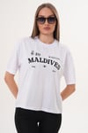 Kadın Baskı Detaylı Bisiklet Yaka Oversize Tişört - 260059