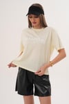 Kadın Baskı Detaylı Bisiklet Yaka Oversize Tişört - 260059