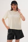 Kadın Baskı Detaylı Bisiklet Yaka Oversize Tişört - 260059