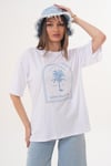 Kadın Baskı Detaylı Bisiklet Yaka Oversize Tişört - 260063