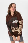 Kadın Baskı Detaylı Kapüşonlu Üç İplik Oversize Sweatshirt 235006 -