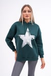 Kadın Baskı Detaylı Kapüşonlu Üç İplik Sweatshirt 245215 -