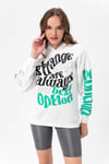 Kadın Baskı Detaylı Kapüşonlu Üç İplik Oversize Sweatshirt 235006 -