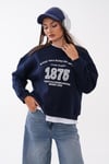 Kadın Baskılı Çift Görünümlü Bisiklet Yaka Sweatshirt 265127 -