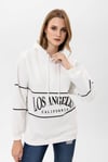 Kadın Baskılı Kapüşonlu Üç İplik Oversize Sweatshirt