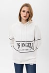 Kadın Baskılı Kapüşonlu Üç İplik Oversize Sweatshirt