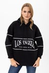 Kadın Baskılı Kapüşonlu Üç İplik Oversize Sweatshirt
