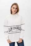 Kadın Baskılı Kapüşonlu Üç İplik Oversize Sweatshirt