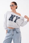 Kadın Baskılı Taş Detaylı Kayık Yaka Sweatshirt 265141 -